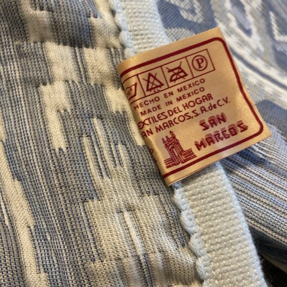 Vintage San Marcos Blanket 96x98 Blue White Bedspread Coverlet Reversible Queen - Picture 8 of 9